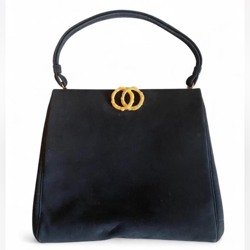 Vintage Elegant Black Velvet Koret evening Handbag with Gold Accent